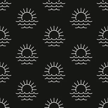 Sea and sun. Pattern. Seamless vector illustration. Line. Flat. Stock Illustration
