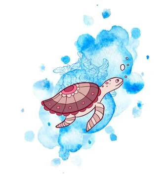 Sea and turtle Stock Illustration