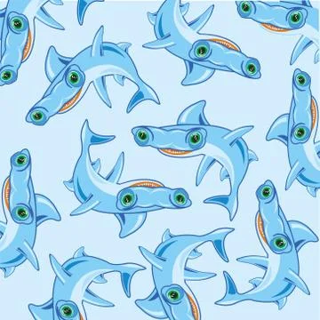 Sea animal fish hammer pattern on turn blue background 스톡 일러스트