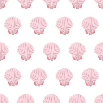 Sea animal seamless pattern with light pink seashell. Undersea world habitants Stock Illustration