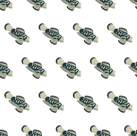 Sea animal seamless pattern with mandarin fish. Undersea world habitants print. Stock Illustration