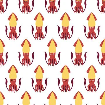 Sea animal seamless pattern with squid. Undersea world habitants print. Stock Illustration