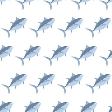 Sea animal seamless pattern with tuna. Undersea world habitants print. Stock Illustration