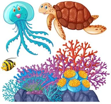 Sea animals and coral reef Stock Illustration