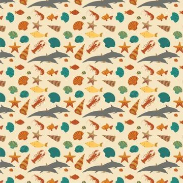Sea animals background pattern. Vector flat style Stock Illustration