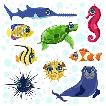 Sea Animals Set Stock Illustration