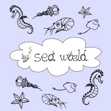 Sea animals set Stock Illustration