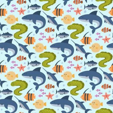 Sea animals vector creatures characters cartoon ocean wildlife marine underwater Illustrazione stock