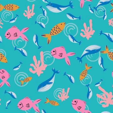 Sea animals vector seamless pattern design Stock Illustration