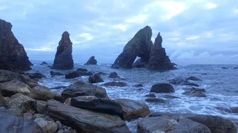 Sea arch at full tide Stock Footage