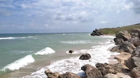 The Sea of Azov is stormy, strong waves at sea Stock Footage 246377828