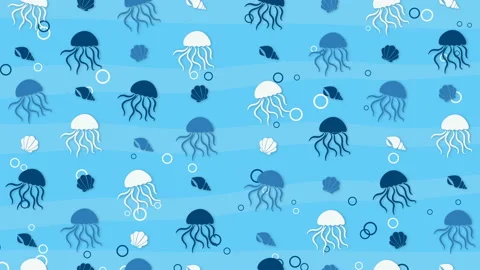 Sea background with jellyfish and shells Stock Footage 107028156