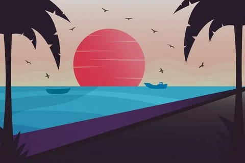 Sea background with palm tree Stock Illustration