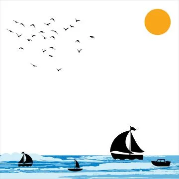 Sea background. Water background. waves background design. ship in sea Stock Illustration