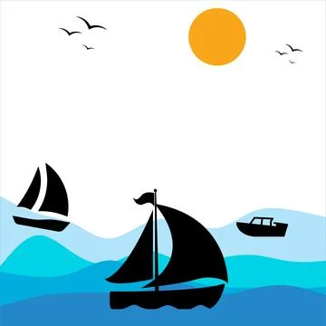 Sea background. Water background. waves background design. ship in sea Stock Illustration