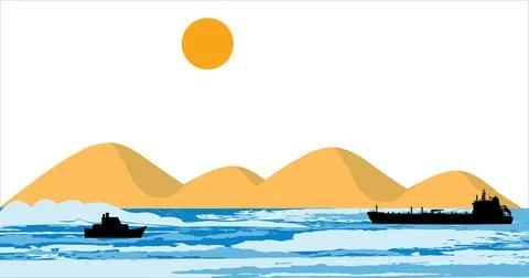 Sea background. Water background. waves background design. ship in sea Stock Illustration