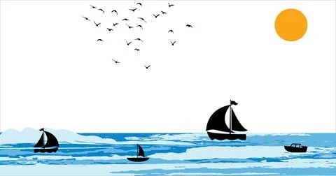 Sea background. Water background. waves background design. ship in sea Illustrazione stock