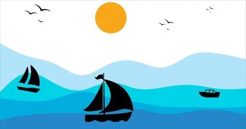 Sea background. Water background. waves background design. ship in sea Stock Illustration