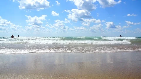 Sea bathing. Black Sea beach. Noon Stock Footage 80361896
