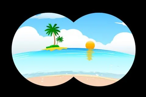 Sea beach in binocular view Stock Illustration