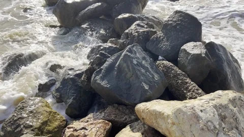 Sea beach in the evening, waves and interesting reflections. Stock Footage 330493504
