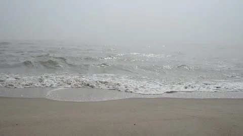 The sea beach in fog. Stock Footage