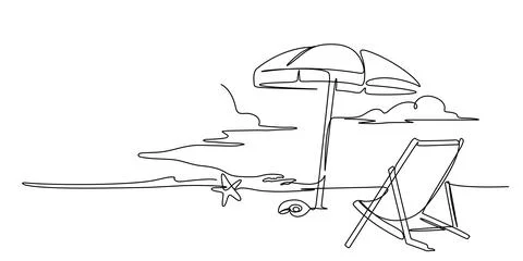 Sea beach line art vector illustration Stock Illustration