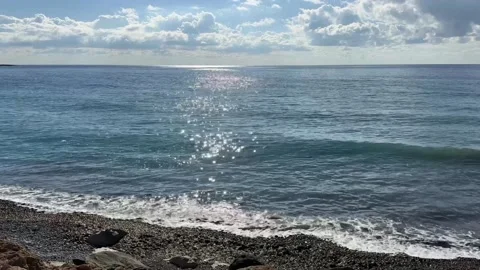 Sea. Beach. rocks. Sky. waves at the beach. Blur high wave. Travel summer Stock Footage 230582543