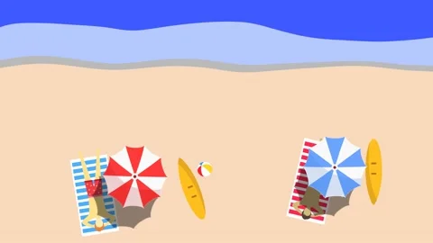 Sea beach top view motion graphic video, people sleeping on beach Stock Footage 157502402