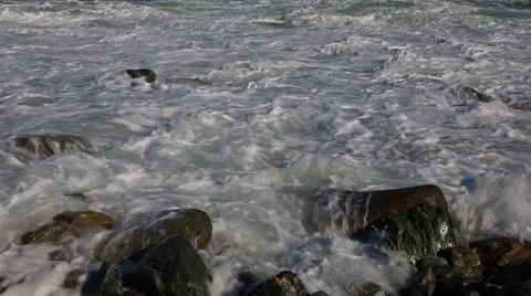 Sea with big waves after the typhoon. Japanese Sea. Stock Footage 56331431