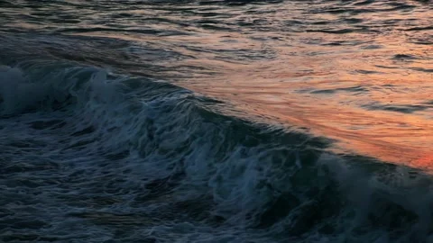 Sea big waves, waves in the ocean, at sunset, slow motion Stock Footage 235935644