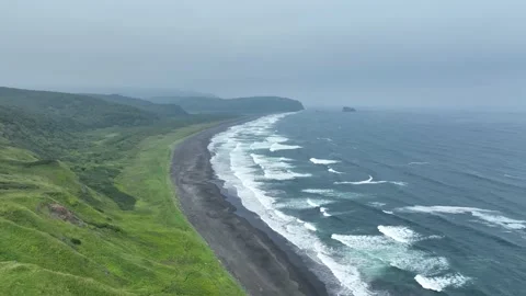 SEA, BLACK BEACH, OCEAN Stockbeeldmateriaal 204911066