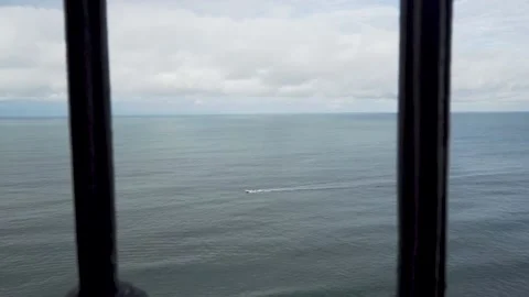 A sea boat through railing Video stock 148890094
