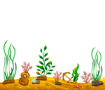 Sea bottom, Isolated on white background image below, place for text on top.  Stock-Illustration