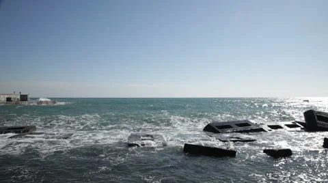 Sea with breakwaters in a storm Stock-Footage 2923300