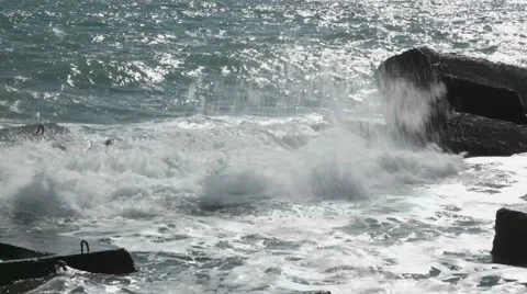 Sea with breakwaters in a storm Stock Footage 2923399