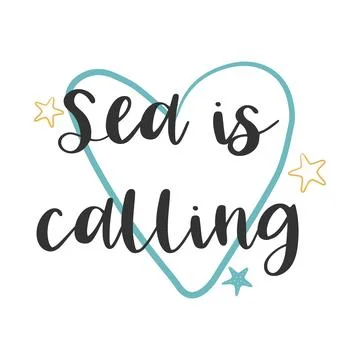 Sea is calling hand drawn summer quote. Stock Illustration