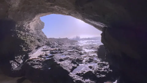 ]Sea Cave with Crashing Waves Stock Footage 234345800