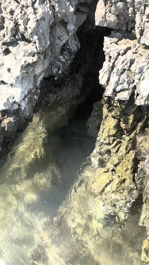 Sea, cave, rocks. Blue clear water in lagoon. Scenic rocky coast. Stock Footage 287002867