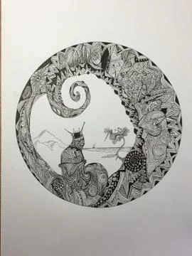 Sea in Circle Stock Illustration