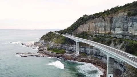 Sea Cliff Bridge Australia - Aerial Footage Stock Footage