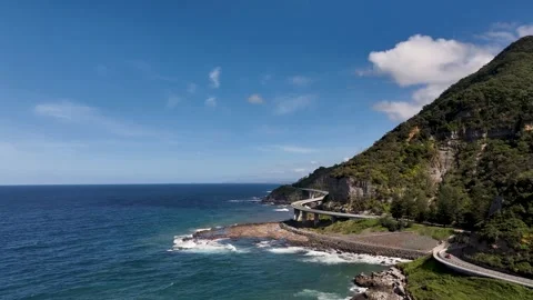 Sea cliff bridge view. Waves and sea. NSW australia Stock Footage 289298081