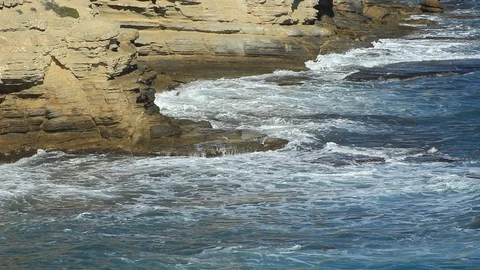 Sea Cliffs and Blue Ocean Waves - Dramatic Coastal Nature Full HD background Stock Footage 101870916