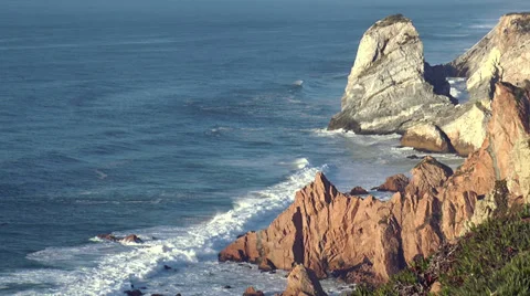 Sea cliffs at cabo da roca,cape roca, westernmost extend of portugal and europe Stock Footage 32723883