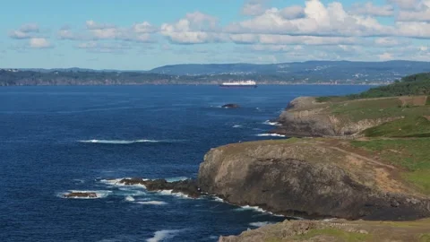 Sea Cliffs At Playa Mera In A Coruna, Galicia, Spain. Aerial Drone Shot Stock Footage 287743273