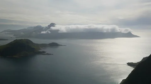 Sea Cloud Band Draped Over Long Island Ridge in Norway Lofoten Stock Footage 340139599