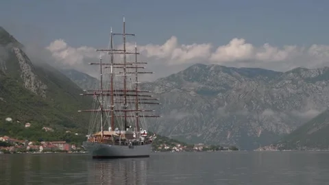 Sea Cloud Cruise Ship in Bay of Kotor Stock Footage 277486853