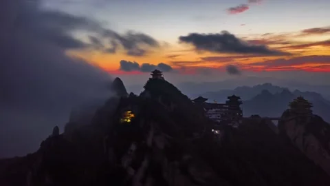 Sea Of Clouds-4K Aerial Hyperlapse Of The Laojun Mountain In Henan,China. Stock Footage 165028736