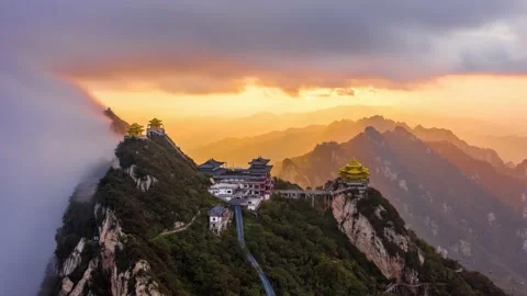 Sea Of Clouds-4K Aerial Hyperlapse Of The Laojun Mountain In Henan,China. Stock Footage 165028779