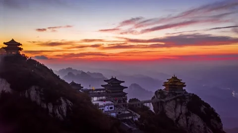 Sea Of Clouds-4K Aerial Hyperlapse Of The Laojun Mountain In Henan,China. Stock Footage 165028822